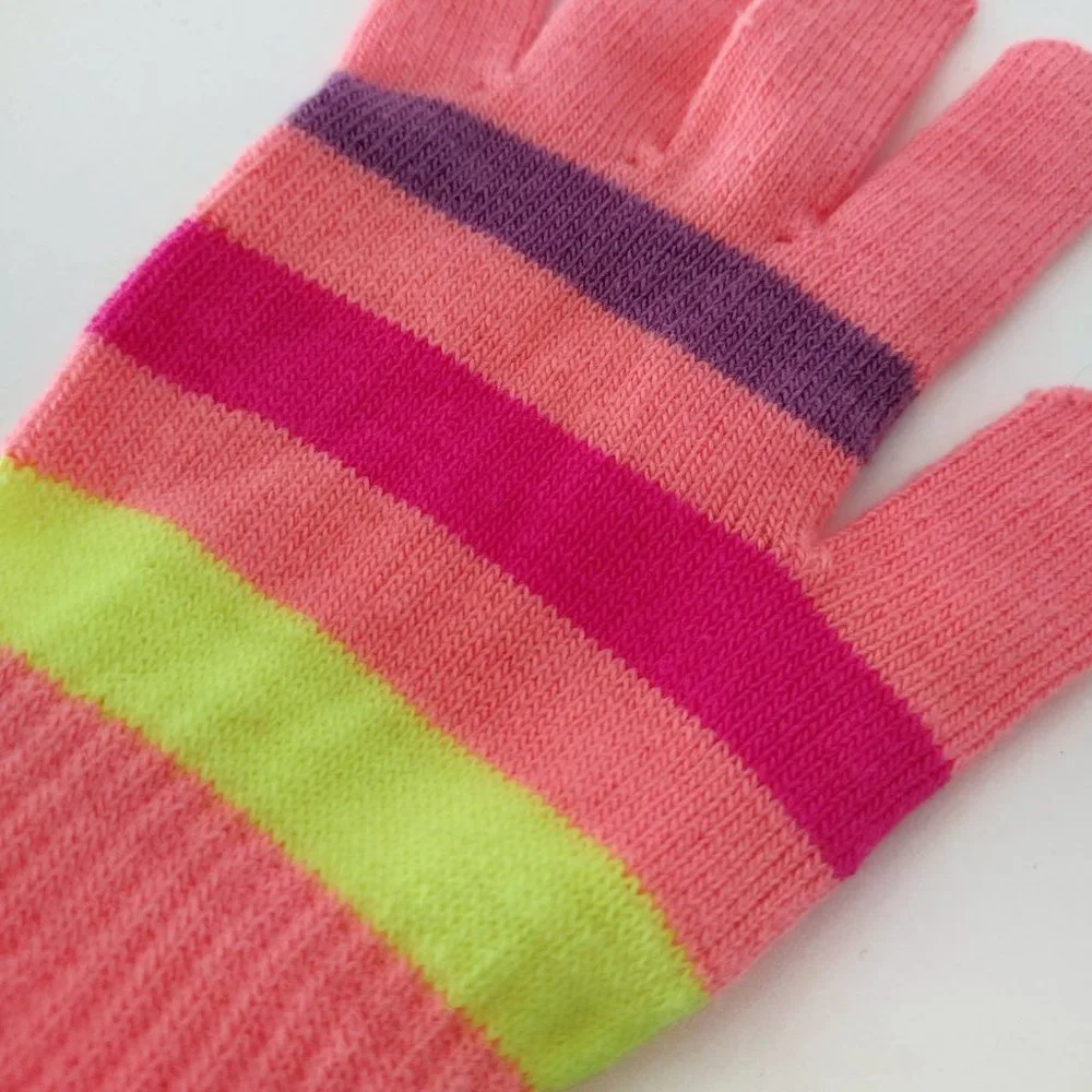 Pink Colorblock Striped Soft Knit Mittens